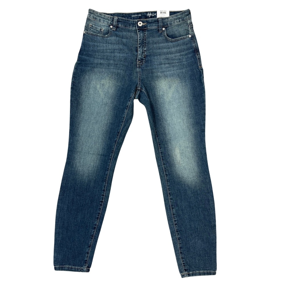 Style & Co Skinny Leg Jeans 12 Blue High Rise Rocky Wash Stretch Denim Casual